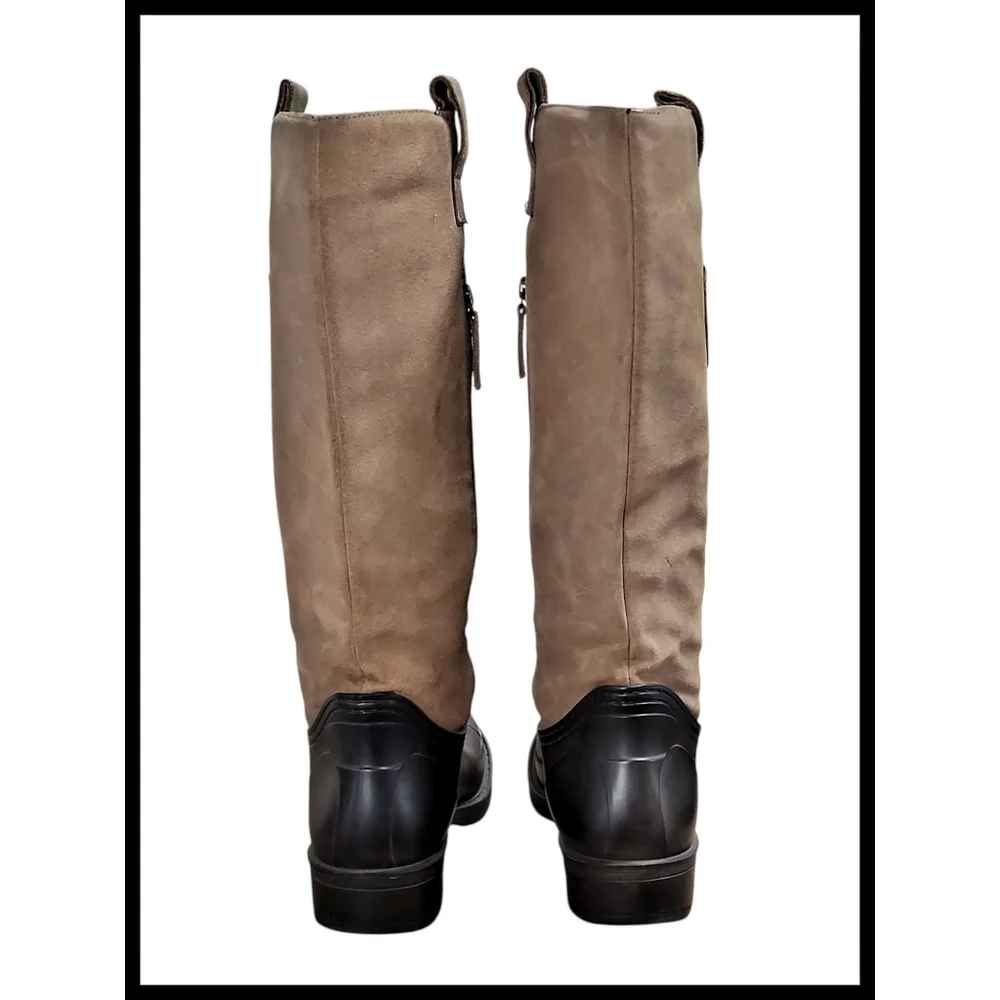 Pajar Tall Winter Rain Boots Zippered Tan Suede Brown Rubber Made in Romania 39